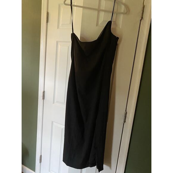 Anthropologie BHLDN‎ Dress ONE SHOULDER Sz 12 Black Slit Cutout Back Midi NEW - Picture 1 of 16
